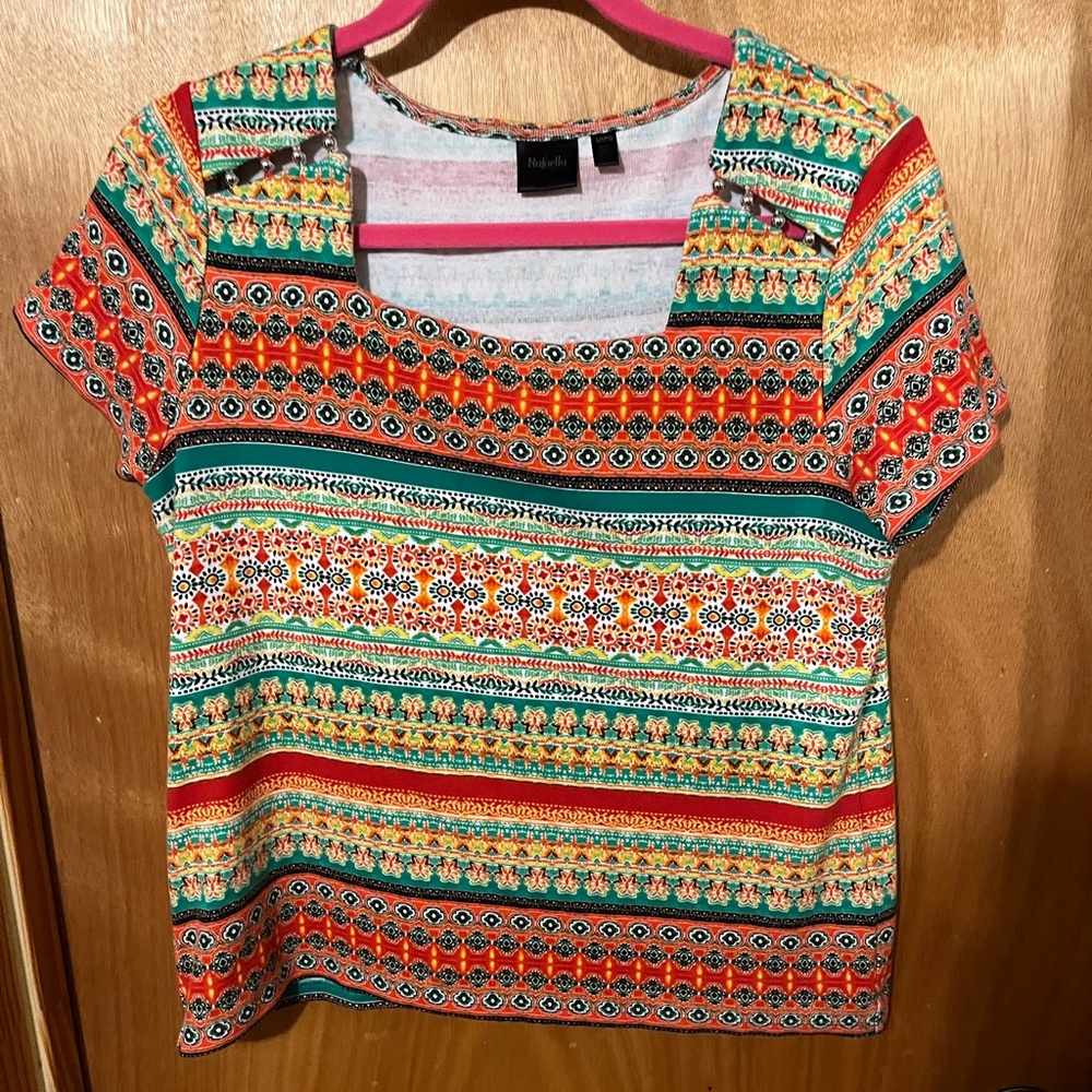 Rafaella Vibrant Patterned Short Sleeve Top